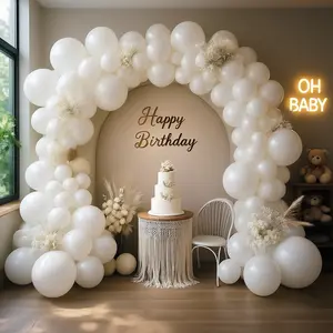 Elegant Pearl White Balloon Arch Garland Kit, Suitable For Weddings, Birthdays, Durable Party Decorations, And Various Events.
