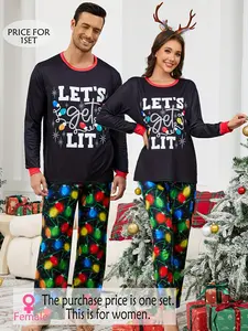 Autumn and winter, men's or women's, Christmas printed pajama set, long-sleeved trousers, single set.