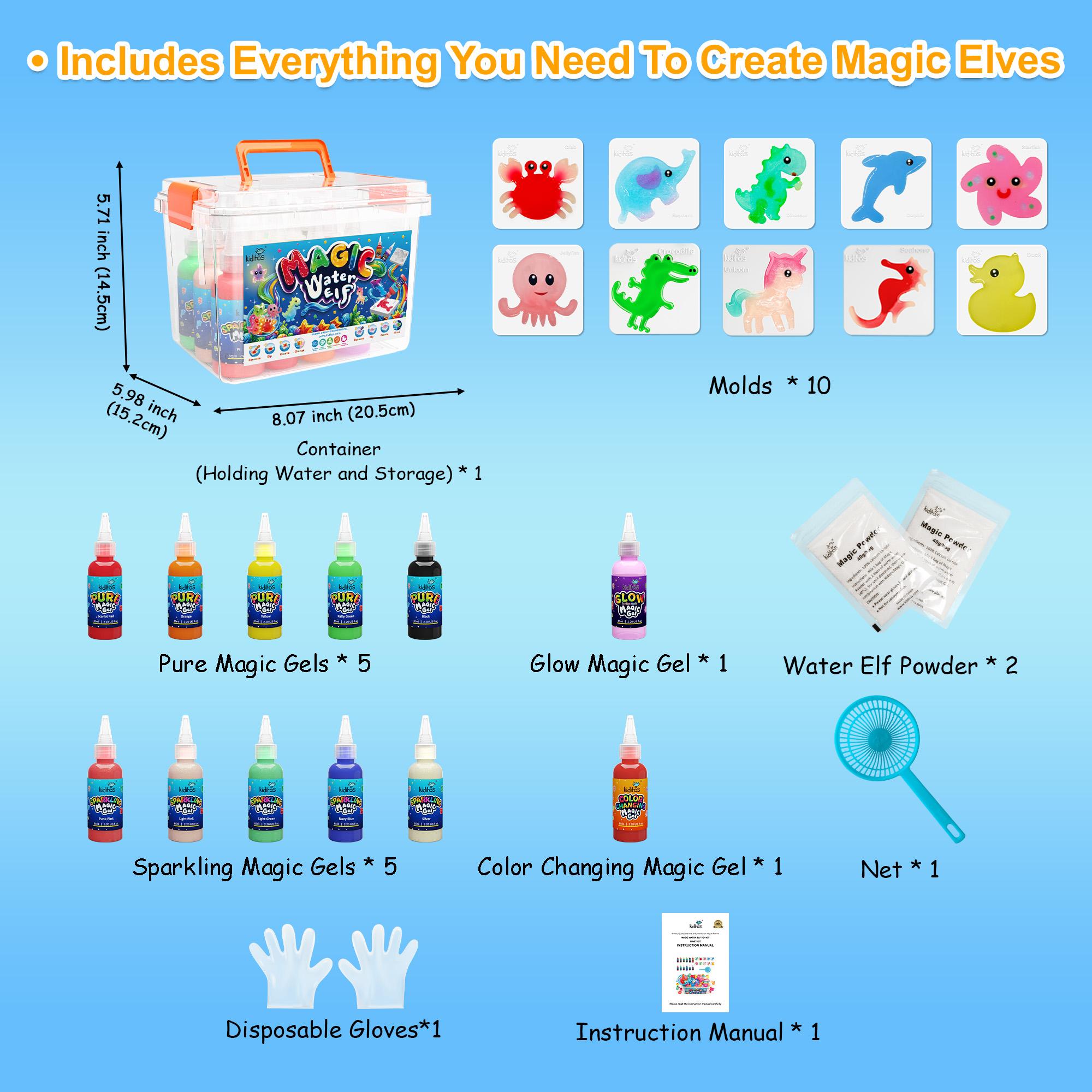 Kiditos  Magic Water Elf Toy Kit with Magic Gels, Molds - Imaginative Play, Christmas Gifts, Birthday Gifts, Party Favors, and Family-Friendly DIY STEM Projects