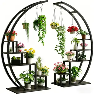2026 New Upgraded 1 Set (2 Pack) Plant Stand Indoor 5 Tier Tall for Home Room Decor, Thickened Board,  Metal Frame Plant Shelf Storage Rack+8 Hanging Hooks, Tiered Flower Rack for Multiple Plants Display, Ideal Gifts Decorations for Christmas Xmas