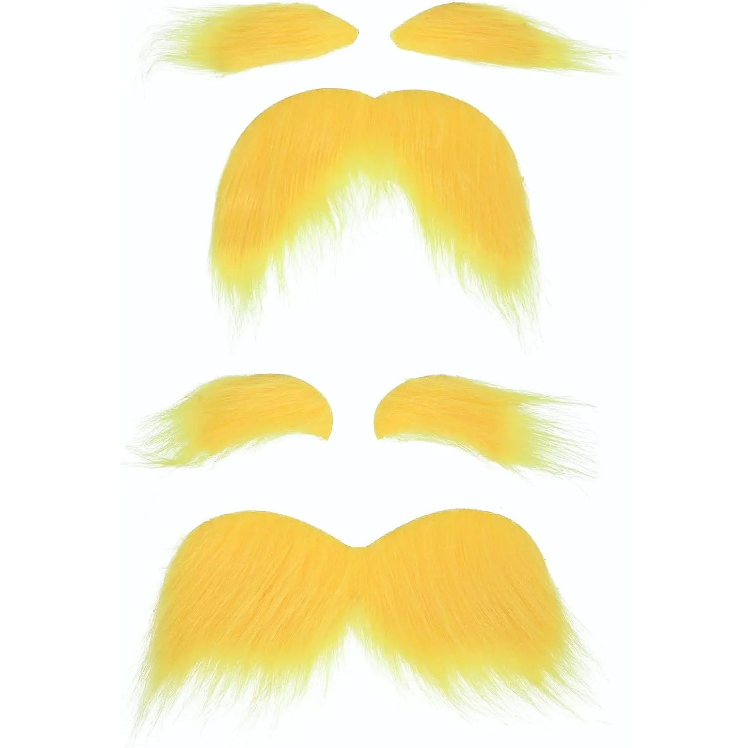 TWAYFEL 2 PCS Yellow Self Adhesive Fake Mustache and Eyebrows, Novelty, Cosplay False Facial Hair for Men and Costume Accessory for Adults