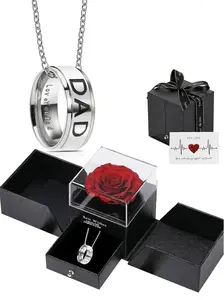 Father's Day Gift: Customizable Hero Dad Ring Necklace, Personalized Jewelry, Engraved Necklace, Four Colors Available, Rose Box Included, Perfect for Birthdays and Anniversaries