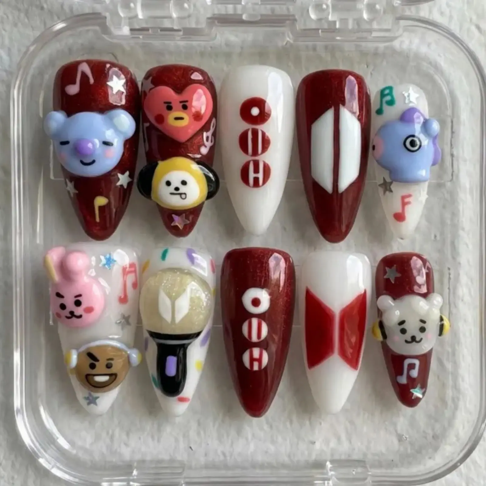 Kpop Concert Press On Nails | Cute Kpop Cartoon Character Nails | Arirang Lightstick Handmade Gel Fake Nails