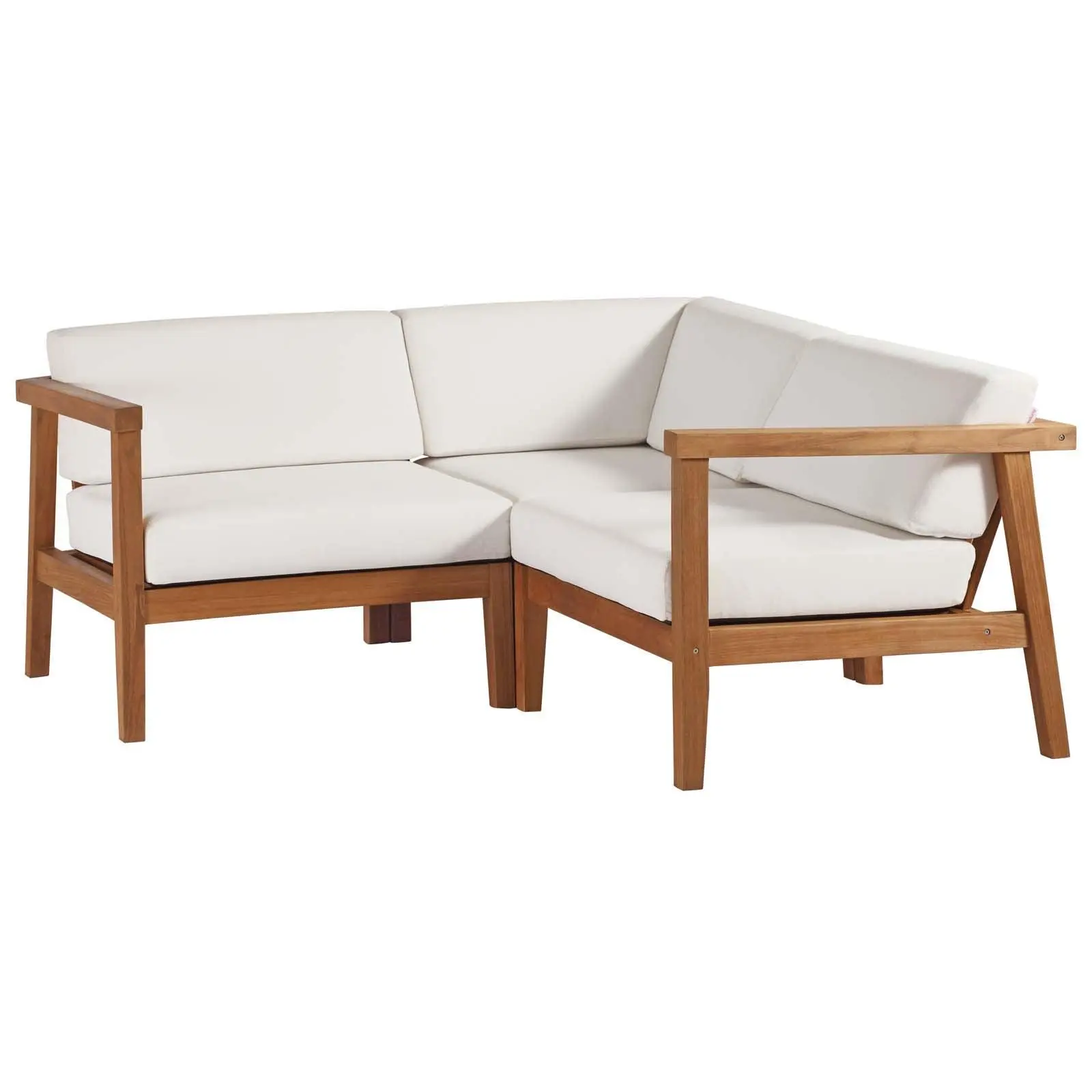 Modway Bayport Outdoor Patio Teak Wood 3-Piece Sectional Sofa Set