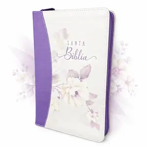 Biblia con Cierre Letra Grande 12 puntos para Mujer RV1960 imit. piel lila floral con índice y canto floral