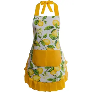 Vintage floral apron for women with functional pockets adjustable neck strap for cooking baking mother's gift