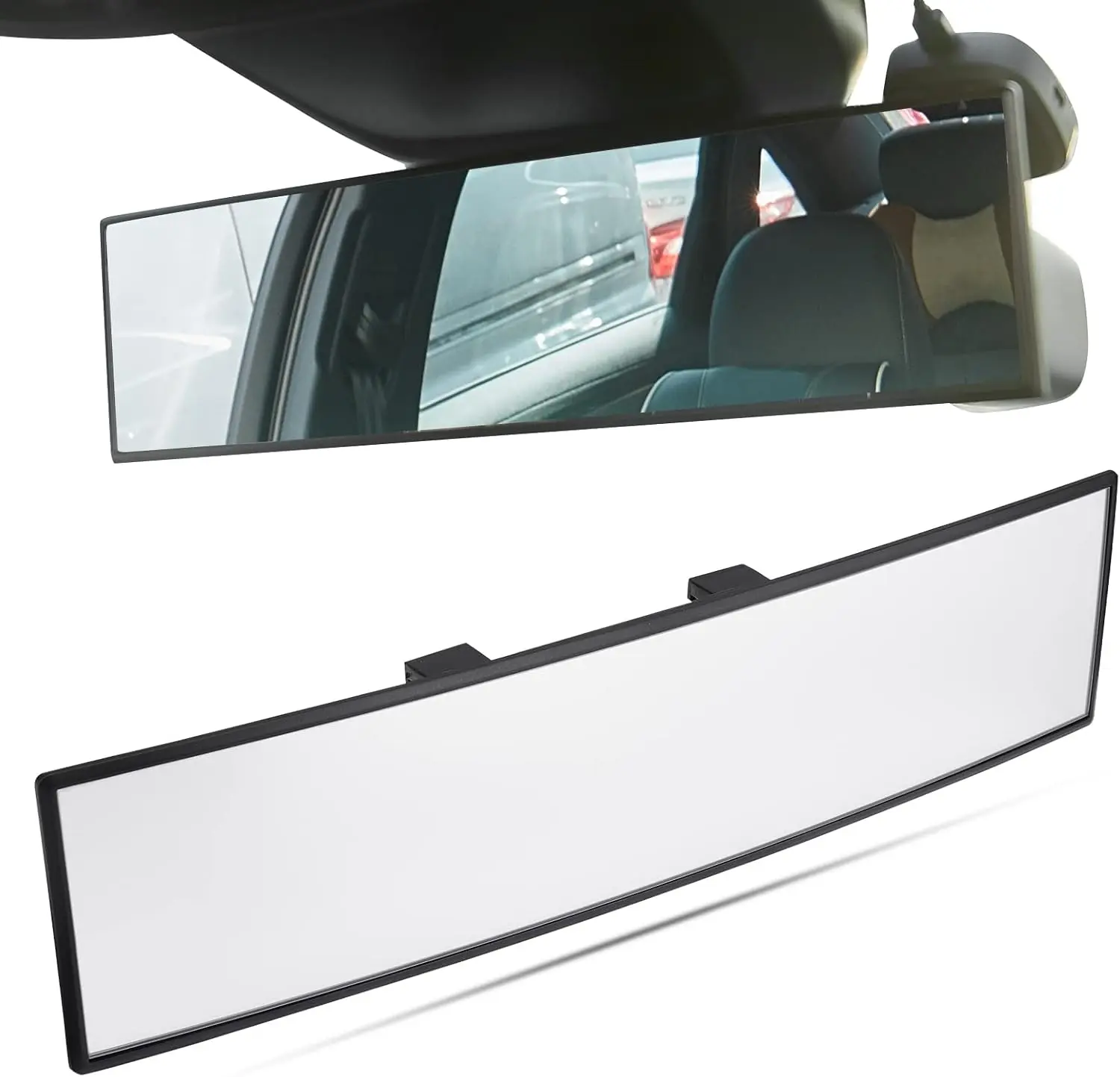 JOYTUTUS Rear View Mirror, Universal 11.81 Inch Panoramic Convex Rearview Mirror, Interior Clip-on Wide Angle Rear View Mirror to Reduce Blind Spot Effectively for Car SUV Trucks -Clear