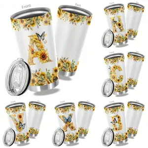 1 Piece 20oz Stainless Steel Insulated Cup with Letter and Floral Sunflower Design - Double Wall Cup Suitable for Women - Wedding, Birthday, Graduation Gift (-Z Letter, 304 Stainless Steel Material, Hand Wash Only), Coffee Travel Cup, Teacher's Day Gift,