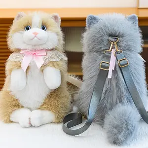 cartera  crossbody 2025 New Model Realistic Meowing Cat Plush Creative Fashion Women's Bag Large Capacity Ragdoll Cat Doll Backpack Trendy Fun Women's Bag luxury  travel  bag juicy  couture  simply  sweet Tramp Shoulder with Zipper Pockets