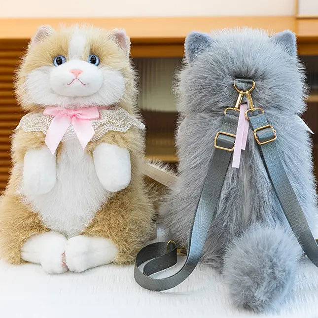 cartera  crossbody 2025 New Model Realistic Meowing Cat Plush Creative Fashion Women's Bag Large Capacity Ragdoll Cat Doll Backpack Trendy Fun Women's Bag luxury  travel  bag juicy  couture  simply  sweet Tramp Shoulder with Zipper Pockets