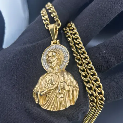 San judas with diamonds necklace rope  chain