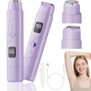 2-in-1 Electric Hair Remover for Women, Painless Portable Body Shaver with LED Display, Rechargeable Hair Trimmer for Face, Armpit, Bikini Line, Legs
