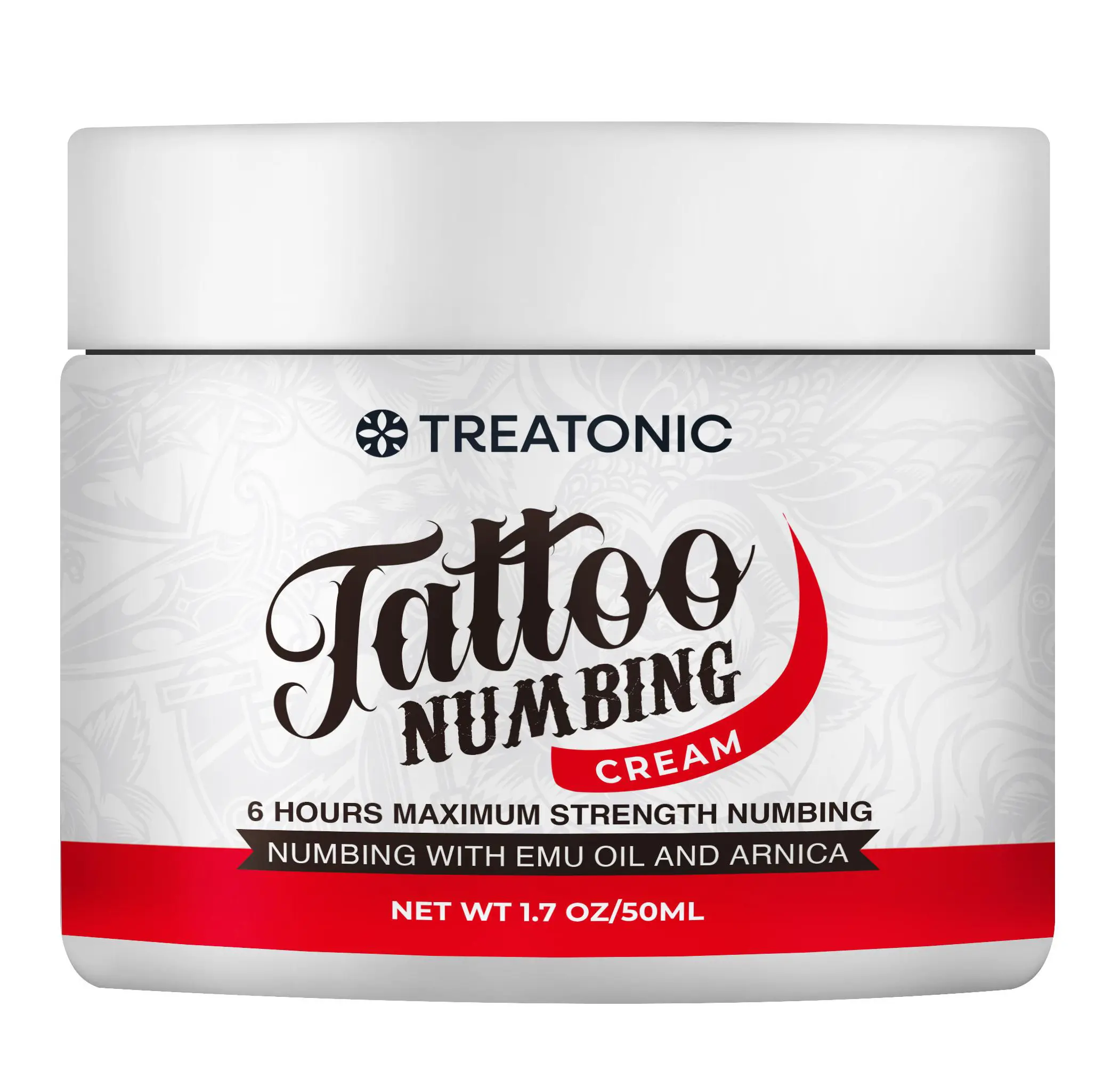 Treatonic Numbing Cream for Tattoos, Piercing, Waxing & Injections, Painless Topical Anesthetic with Emu Oil & Arnica, 50g/1.7oz, Single Item, Sensitive, Painless Tattooing, Numbing Cream Tattoo, Adults, All Skins, Light, Water