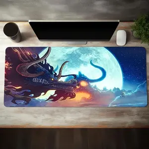 Dragon Pattern Large Durable Gaming Mouse Pad, Computer Mouse Pad, Office Desk Accessories, Non-slip Rubber Base Stitched Edge Desk Pad for Desk Laptop Desktop, Mousepad