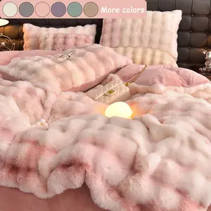 Luxury Faux Rabbit Fur Soft Bedding Sets, Cozy Warm All Season Duvet Cover with Pillowcases, Elegant Solid Color Home Decor for Bedroom, Living Room, and Dorm