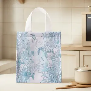 Women's Casual Handbag Lunch Bag, Sea Life Print Portable Picnic Food Beverage Carrier, Large Capacity Camping Student Meal Storage
