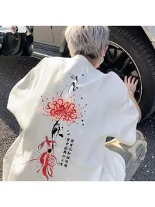 2026 Guochao Chinese Style Floral Printing Short-sleeved T-shirt Men's and Women's Summer Loose Casual Trendy Top Ins