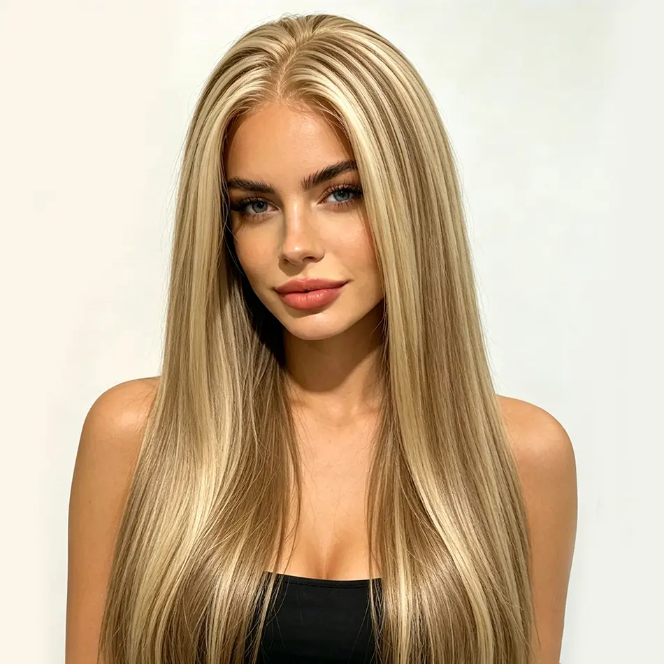 13x4 Glueless P4/613 Highlight Wig 100% Human Hair HD 613 Lace Front Wig Ombre Brown Honey Blonde Colored Human Hair Wigs Super Double Drawn Bone Straight Lace Frontal Wig 180% Density Pre Plucked Lace Closure Wigs