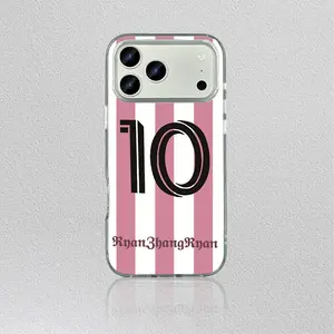 Pink Stripe Soccer Number 10 Custom Name Clear Phone Case for iPhone 13 14 15 16 17 Pro Max Soft TPU Protective CoverSoft Clear TPUPink Girly StyleZZR085