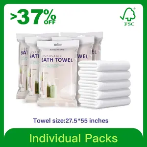Unifree Disposable Bath Towels - Biodegradable Viscose, 5-20 Count, Individually Wrapped, Large Size, 27.5 x 55 Inches, Eco-Friendly, Tear Resistant sheet gym soft towel single-use towelette business trip super absorbent