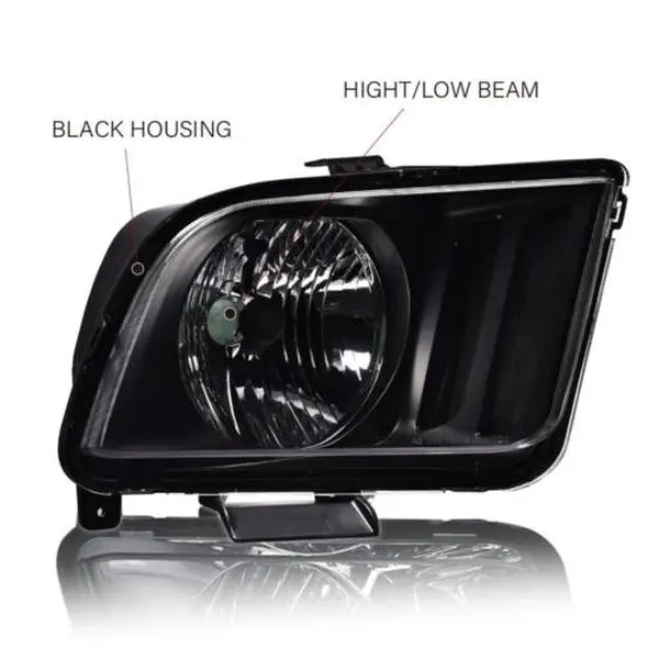 G-PLUS Vehicle-Specific Fit Aftermarket Headlight Assembly Pair for 2005-2009 Ford Mustang (05-09 Model), Driver & Passenger Side, Plug-N-Play Direct Bolt-On Automotive Lighting Component, Easy Install