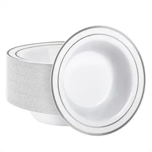 50 Pack Plastic Bowls with  Rim, 12oz Disposable Soup Bowls for Weddings, Parties, Dinners, Catering, and Everyday Use