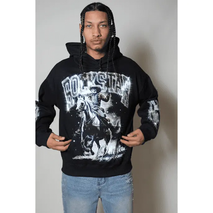 Jager Black Rhinestone Oversized Hoodie