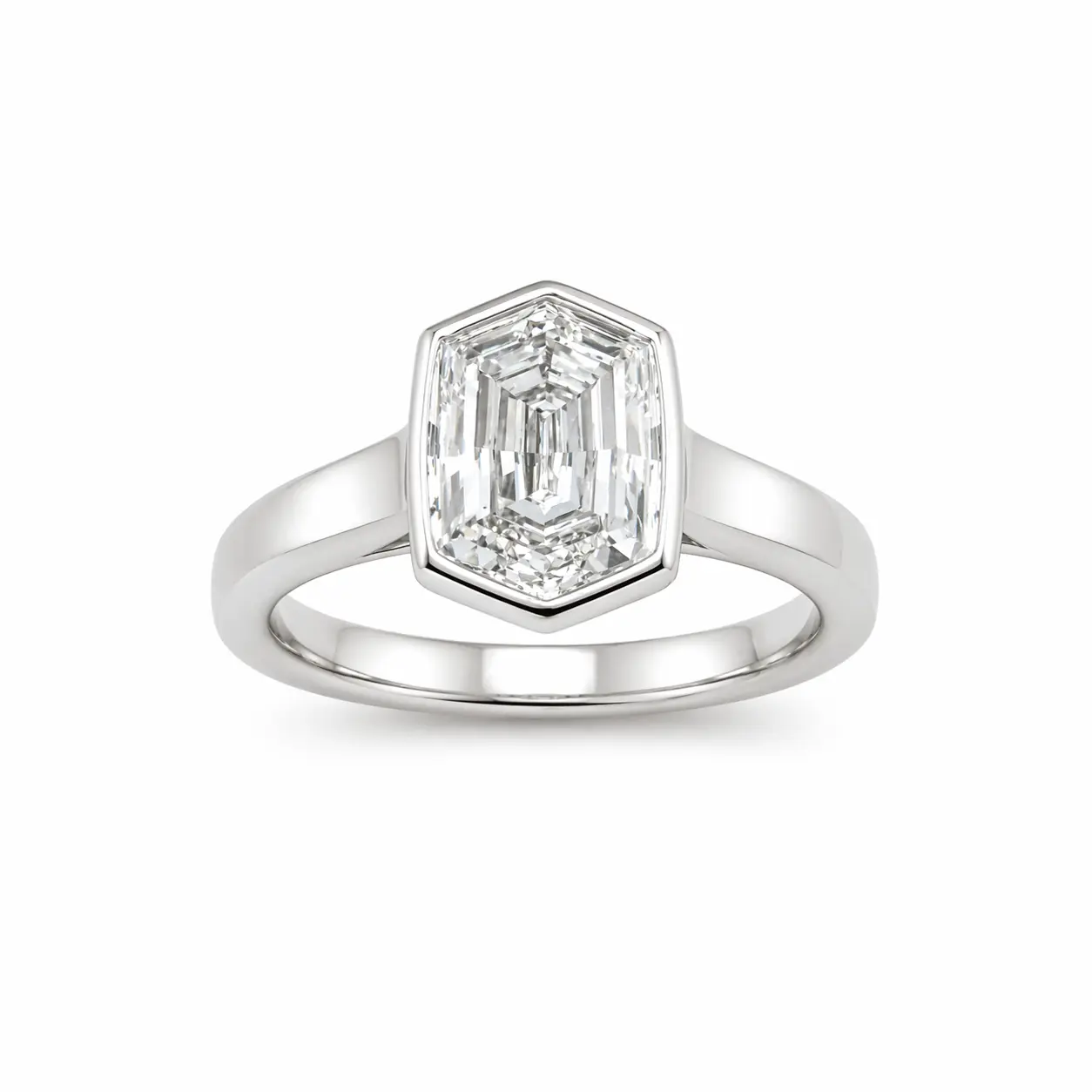 1.82ct 14K White Gold Hexagon Bezel Solitaire Diamond Ring