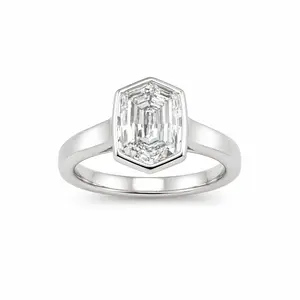 1.82ct 14K White Gold Hexagon Bezel Solitaire Diamond Ring