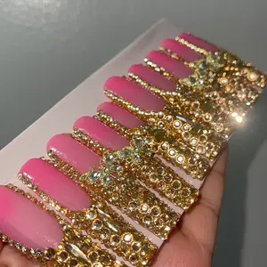 French Gold ButterFly Rhinestones press on set Nail Art