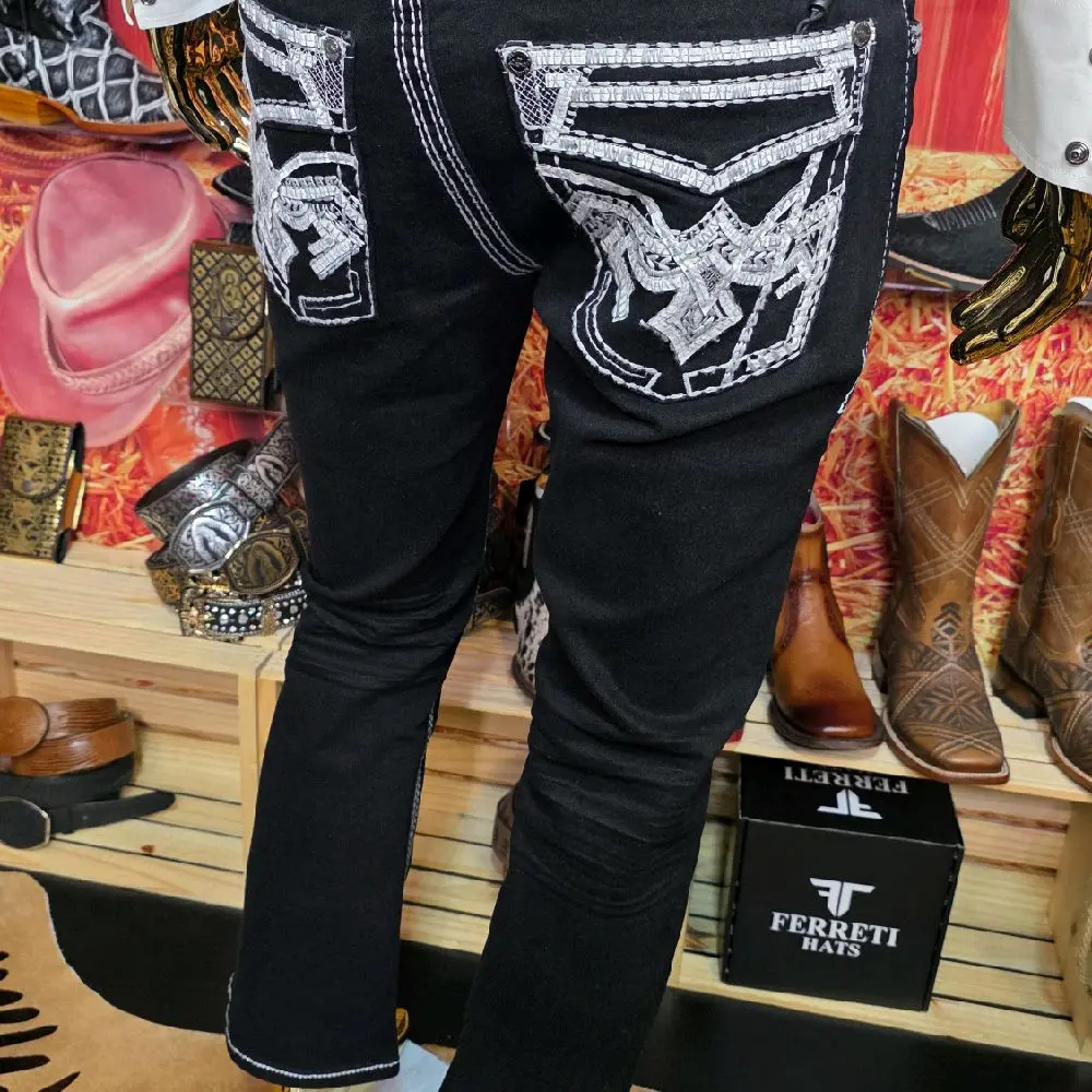 pantalon vaquero bordado para hombre color negro stretch de la marca montero