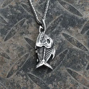GTHIC Fish Skeleton Stainless Steel Pendant for Men Women Fashion Accessory Daily Wear