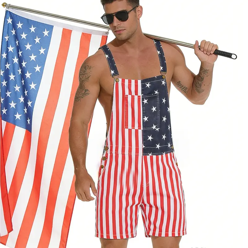 【Deals For You Days】Men's Casual Striped American Flag Overalls - Comfortable Stretch Fabric, Casual Halloween Clothes, 4th of July Patriotic Costumes, Father’s Day Gifts for Wife & Mom (Recommend 1 Size Up)