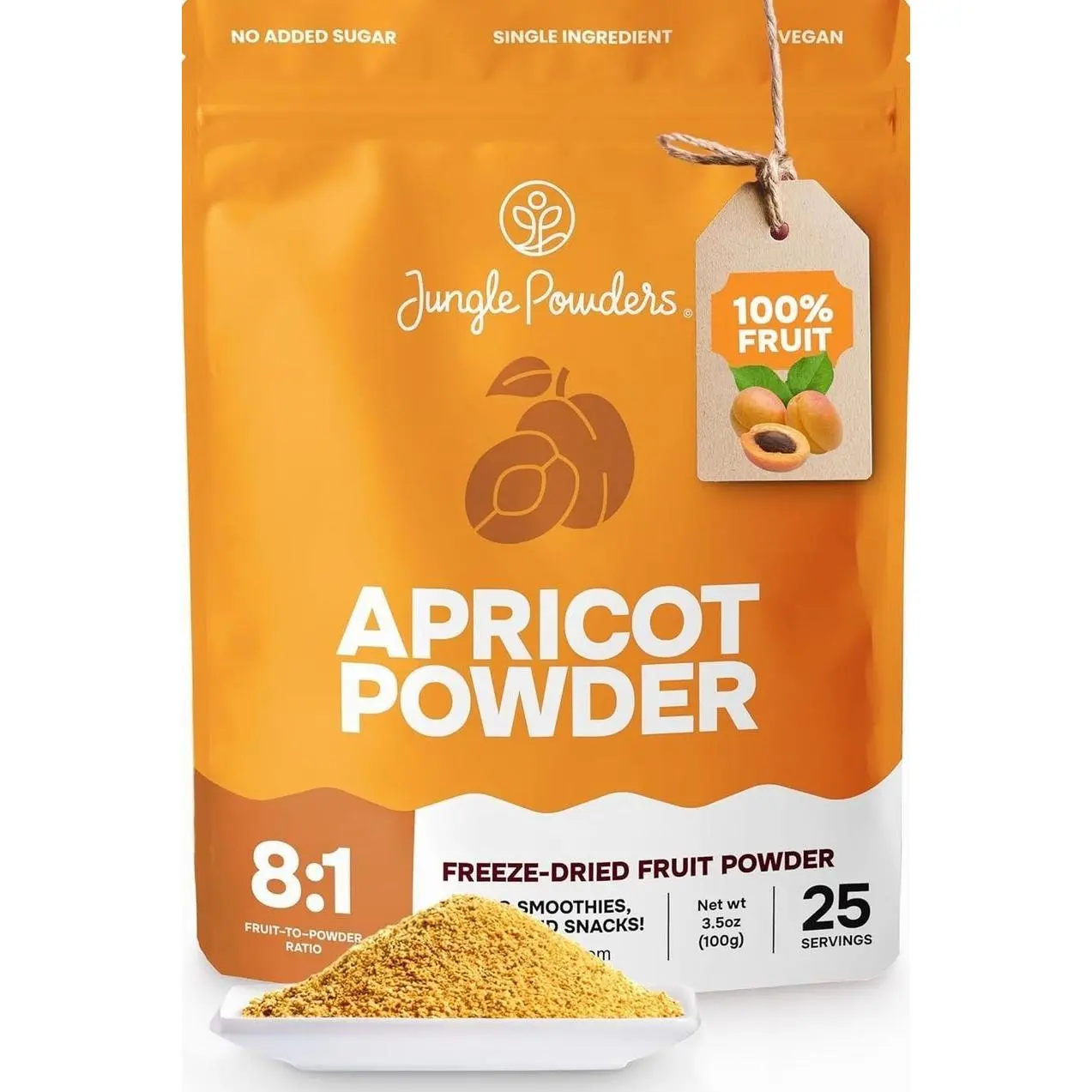 Jungle Powders Apricot Powder 3.5 Ounce Powdered Freeze Dried Apricot Fruit Smoothie No Sugar Added Additive and Filler Free Dehydrated Apricots Extract For Baking & Flavoring No Apricot Seeds Kernels