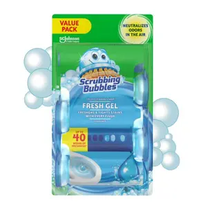 Scrubbing Bubbles Fresh Gel Toilet Cleaning Stamp, Rain Shower, Dispenser with 4 Refills
