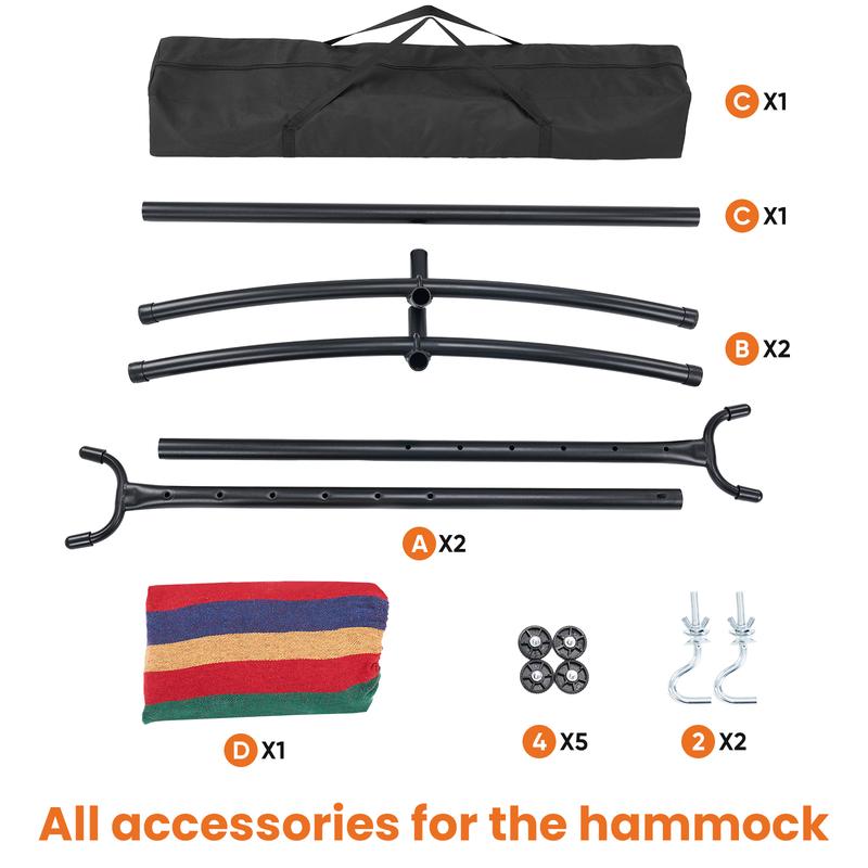 Double Hammock with Space Saving Stand, Heavy Duty Steel Frame, Portable for Outside & Indoor Use, 450lbs Capacity, Easy Assembly, Carrying Bag Included