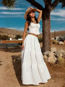 Women's Casual Woven Long Tiered Layered Skirt, Ruffle Hem Design, Fit Perfect for Everyday Wear & Stylish