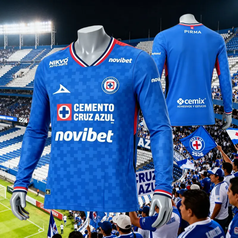 2526 Mexico League  Cruz Azul Home Blue Long Sleeve Top Football Jerseys LIGAMX Fan Edition