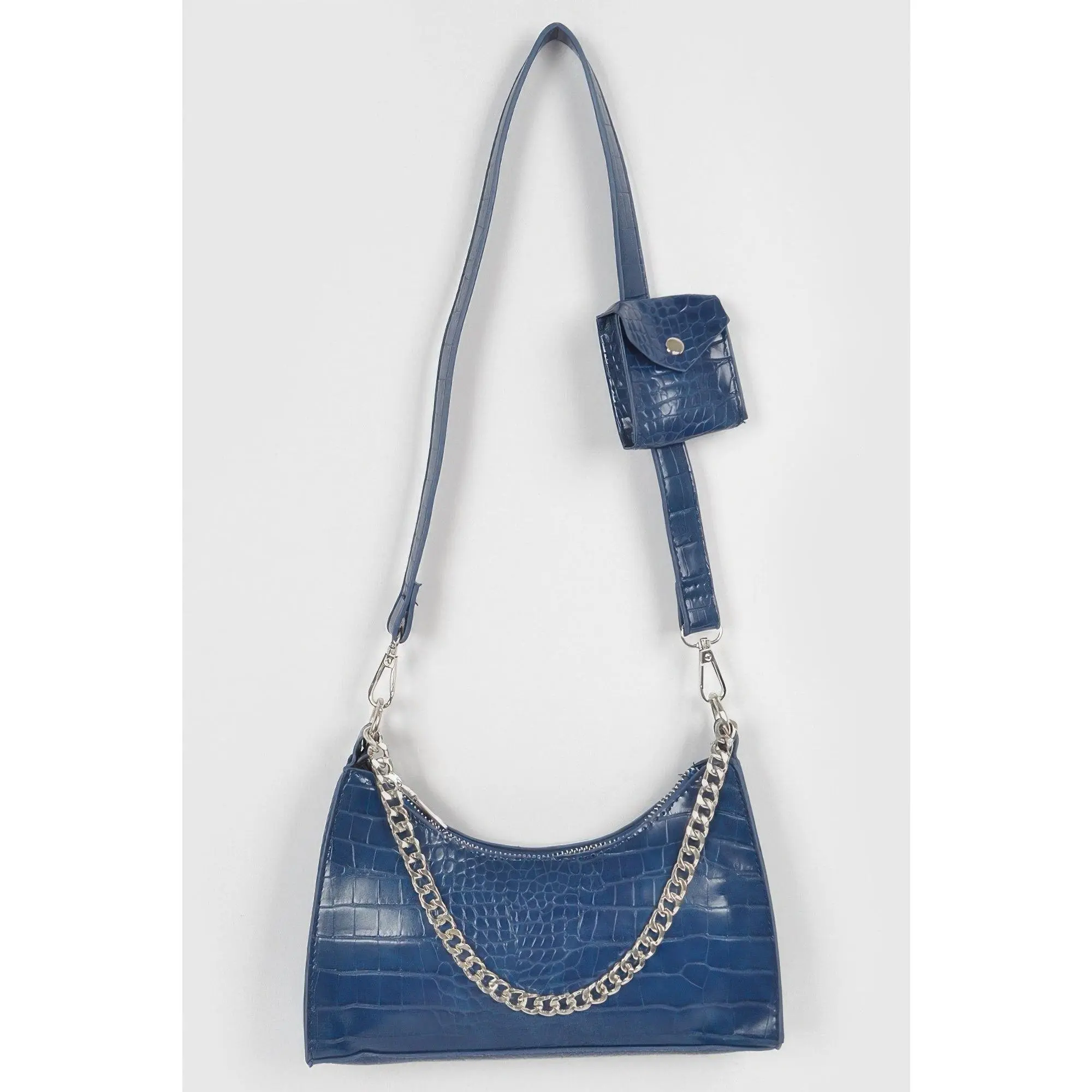 Women's Croc Texture Crossbody Bag and Airpod Purse Set, Casual Polyurethane Shoulder Bag with a Chain Strap for Everyday Use, Bags For Everyday, Pu Leather