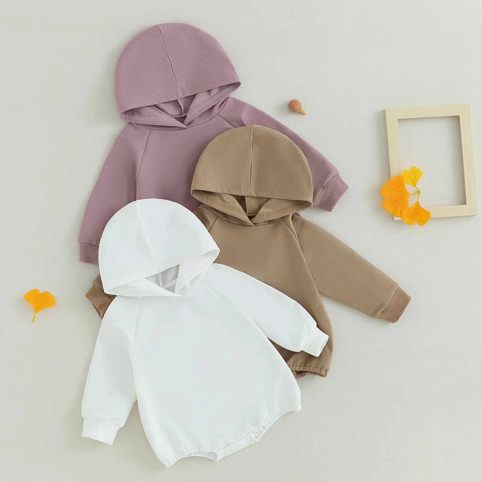 Newborn Baby Boy Girl Hooded Sweatshirt Long Sleeve Solid Romper Infant Baby Fall Winter Onesie Outfits