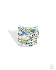 TWIST-Taker - Green and Blue Rhinestone Silver Ring - Paparazzi