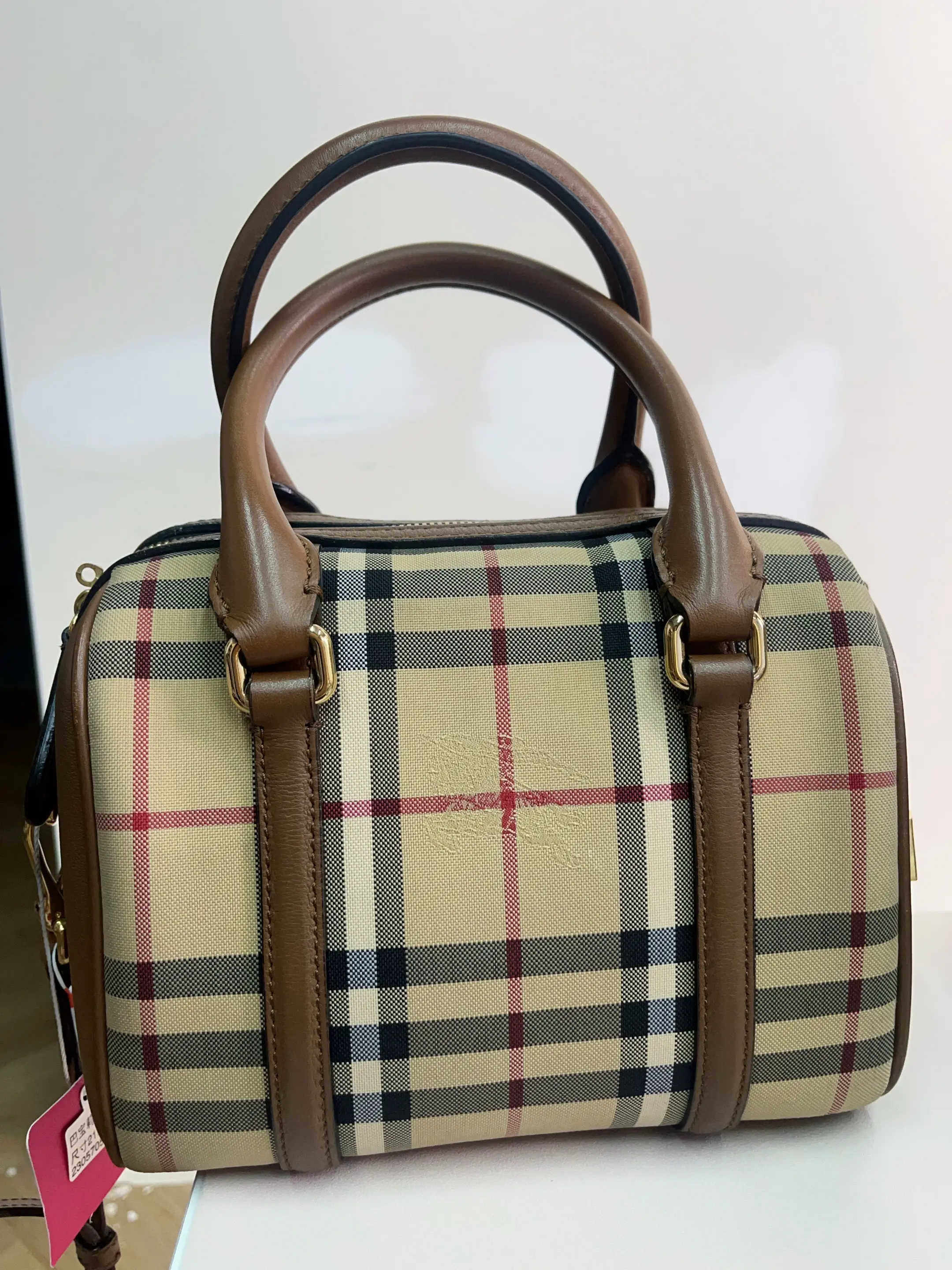 Pre-owned BURBERRY brown canvas Embossed Leather Handle Bag 0805raye 24034011
