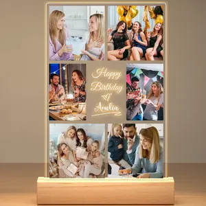 KAKET Personalized Photo Frame with Custom Name & Picture - Modern Square Vertical Picture Frame with Night Light, Birthday/Anniversary/ Wedding/Valentine's Gift for Women, Men, Best Friends - Home/Office/Party Decoration - Compatible with