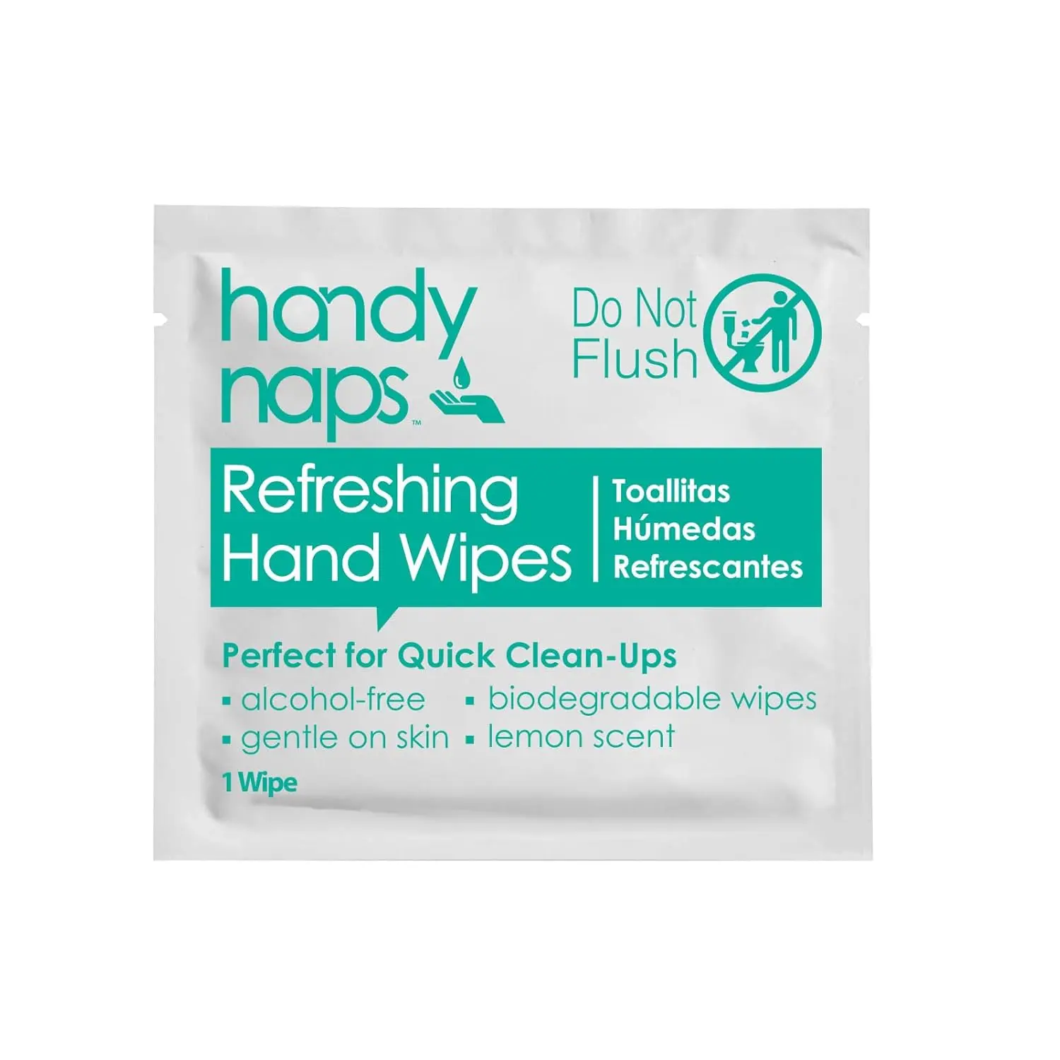 Handynaps Alcohol-Free Scented Degradable 4-Ply Hand Wipes, Fresh Lemon Scent, Gentle Skin Care for Adults, 100 Count (Pack of 1) Individually Wrapped, 3-Year Shelf Life, Travel Kit Home Care Essential