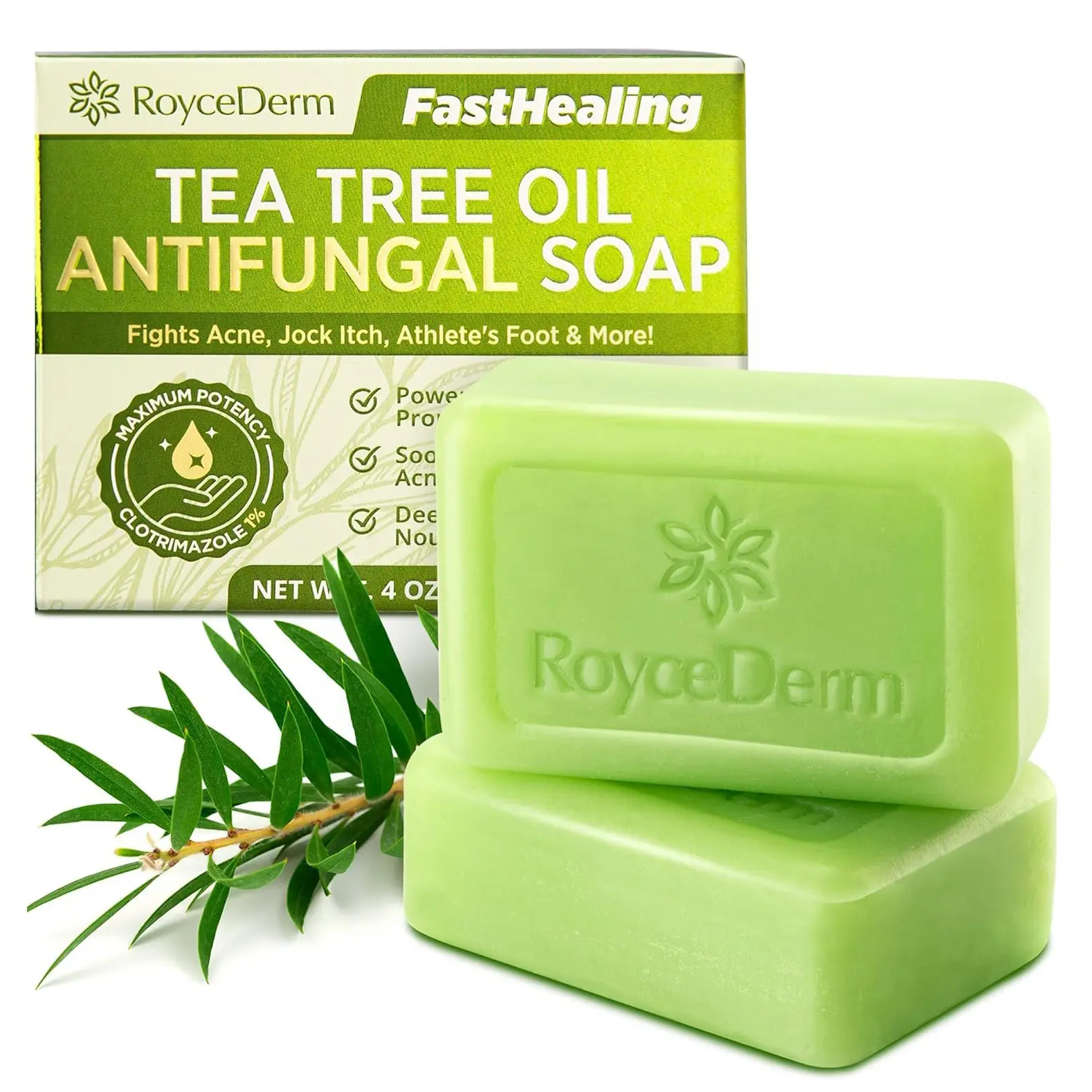 Roycederm Tea Tree Soap: Antifungal Antibacterial Treatment for Face & Body Acne, Athlete's Foot, Tinea, Folliculitis, Ringworm, and Jock Itch