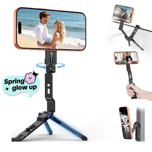 OMOTON TP03 Mini Tripod, Magnetic Phone Stand with 1/4 Screw Hole & Hanging Hook, Portable Phone Mount for Smartphone Camera Accessories-Black [Spring glow up]