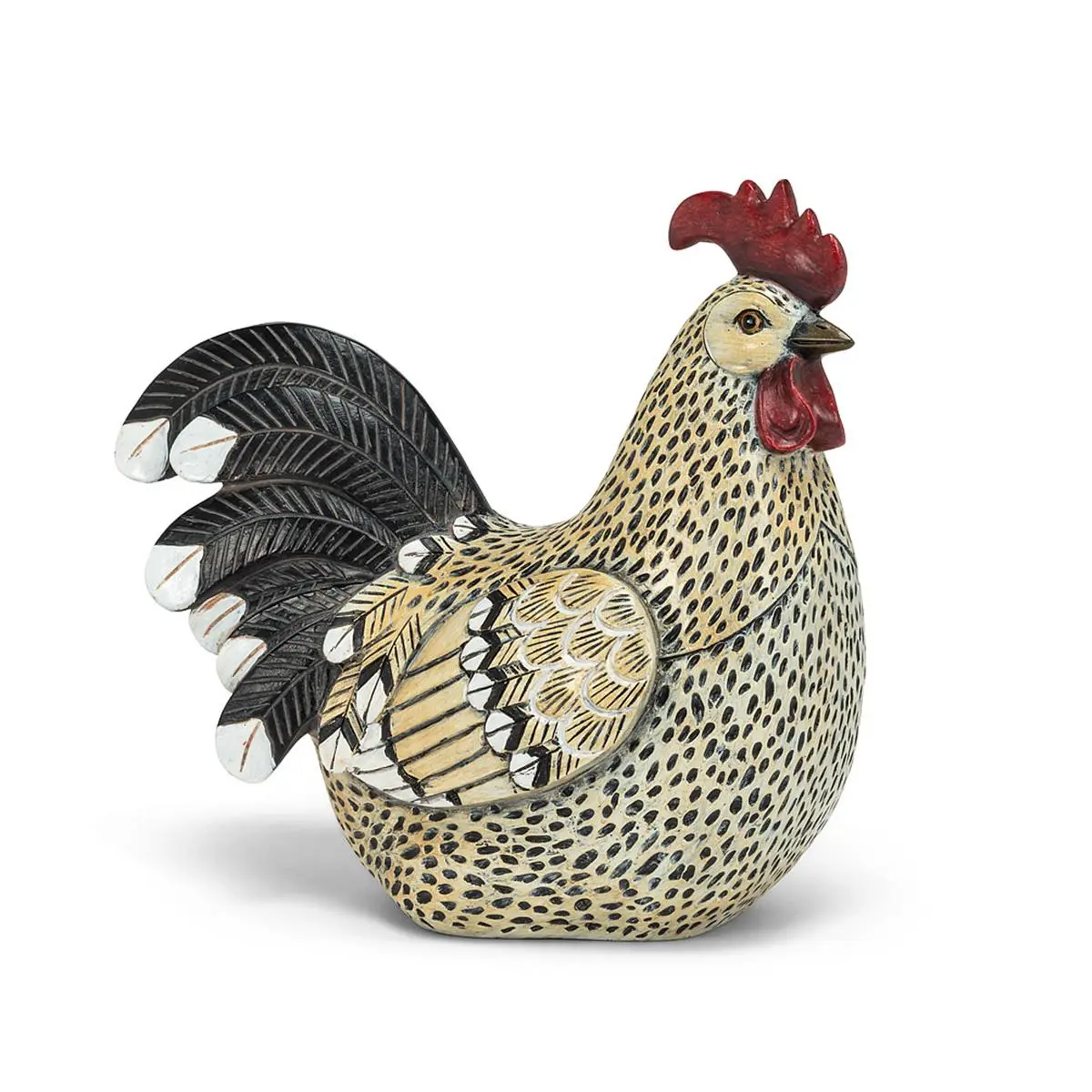 Abbott Collections AB-27-GALLO-420 9 in. Sitting Rooster Statue, Beige & Black