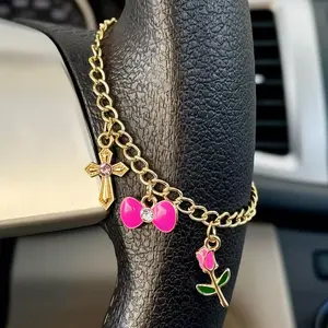 Car Steering Wheel Charm , Heart Charm Car Bead Decorations, Car Trinkets, Unique Fashion Gift, Automotive Ornament, Stylish Car Accessory, Car Interior Decor