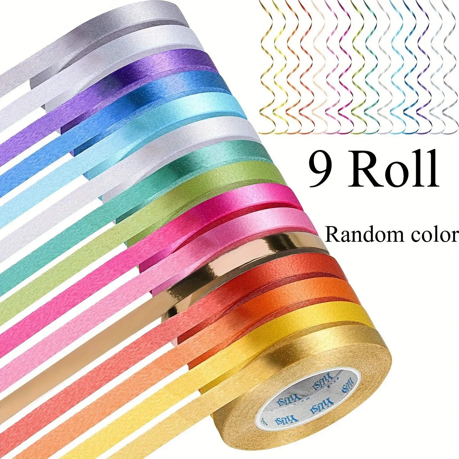 9 Rolls of 10m Multicolor Curved Ribbons - Ideal for Crafts, Bows, Gift Wrapping Supplies, Florists, Wedding and Valentine's Day Decorations, Christmas Ribbon