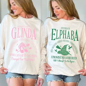 Wicked Movie Inspired Pink & Green Glinda & Elphaba Couple Bestie Matching Sweatshirt, T-shirt, Hoodie
